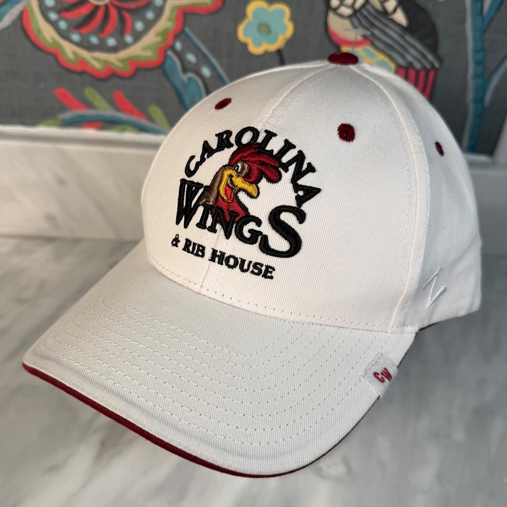 Carolina Wings & Rib House Hat White Maroon Embroidered Baseball Cap NEW Zephyr